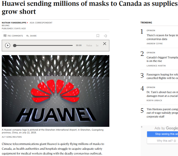 <span style='color:red'>5G网络</span>订单作为口罩交换条件，美政客谈“华为阴谋论”