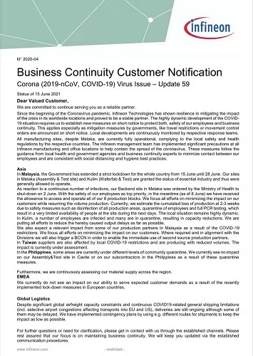 受“封国”影响,半导体大厂英飞凌交期至少延伸到7月?! 受“封国”影响,半导体大厂英飞凌交期至少延伸到7月?!